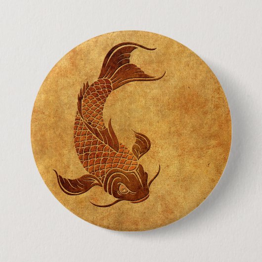 Vintage abgenutztes Koi-Fisch-Design Button (Vorderseite)