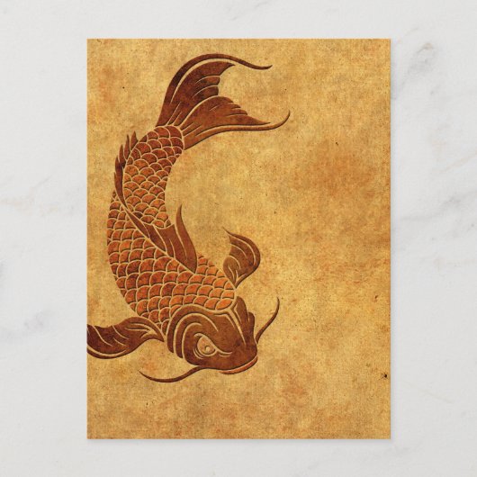 Vintage abgenutztes Koi-Fisch-Design Postkarte (Vorderseite)