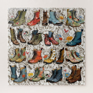 Vintage abgetragene alte Stiefel mit Blumen und Sp Puzzle