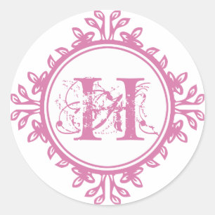 Vintage-Abnutzung rosa Monogramm-Etikett Hochzeits Runder Aufkleber
