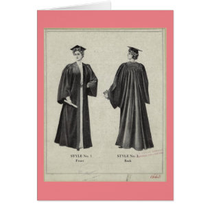 Vintage Abschluss Frau Mütze + Robe Rosa Karte