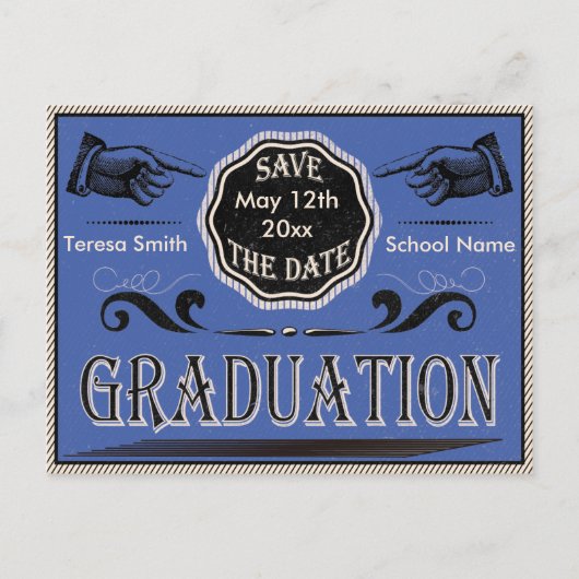 Vintage-Abschluss-Save-the-Date Postkarte (Vorderseite)