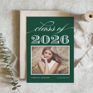 Vintage Abschlussklasse 2026 Grüne Foto-Abschlussf Einladung