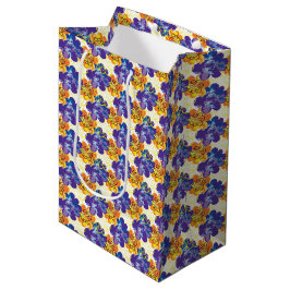 Vintage Abstract Exotic Orange Purple Flowers. Mittlere Geschenktüte