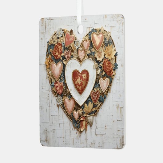 Vintage Abstract Hearts - Aluminum Ornament (Vorderseite links)