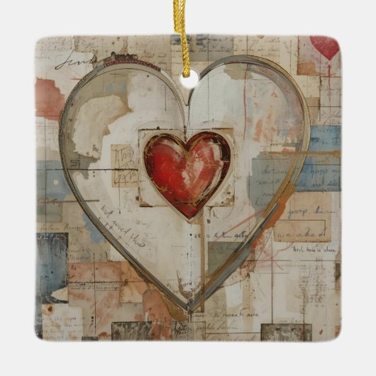 Vintage Abstract Hearts - Ceramic Ornament (Vorderseite)
