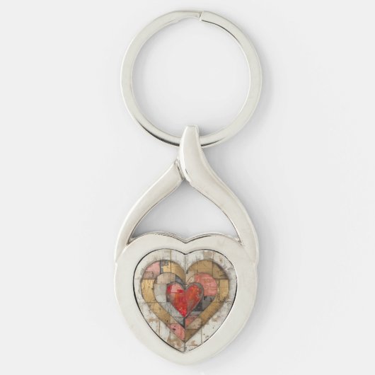 Vintage Abstract Hearts - Metal Keychain Schlüsselanhänger (Vorderseite)