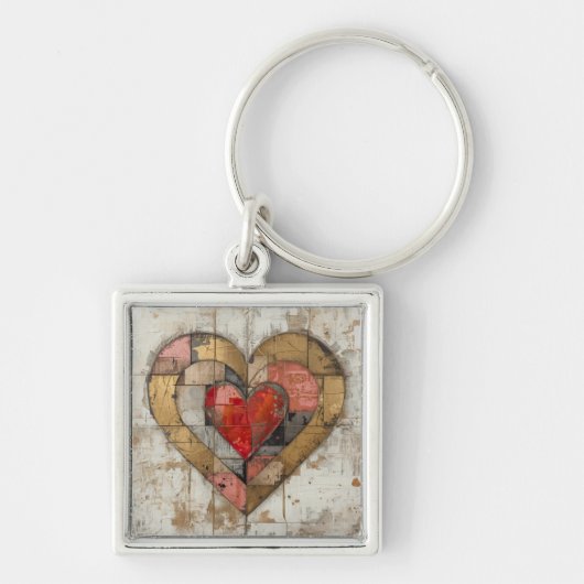 Vintage Abstract Hearts - Premium Square Keychain Schlüsselanhänger (Vorne)