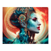 Vintage abstrakte aquamarine Goldfrau 1