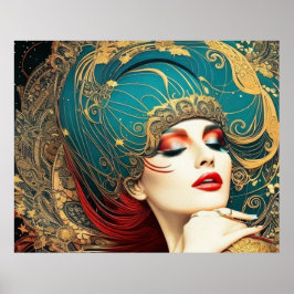 Vintage abstrakte aquamarine Goldmedaille 7 Poster