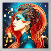 Vintage abstrakte aquamarine Goldweibchen 3 Poster (Vorne)