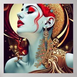 Vintage abstrakte aquamarine Goldweibchen Poster