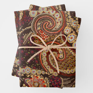 Vintage Abstrakte Art Colorful Paisley Pattern Geschenkpapier Set