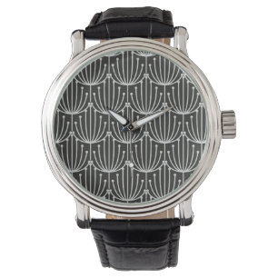 Vintage Abstrakte Blüte in Schwarz-Weiß-Muster Armbanduhr