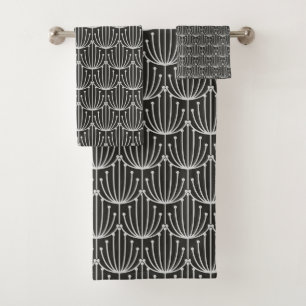 Vintage Abstrakte Blüte in Schwarz-Weiß-Muster Badhandtuch Set
