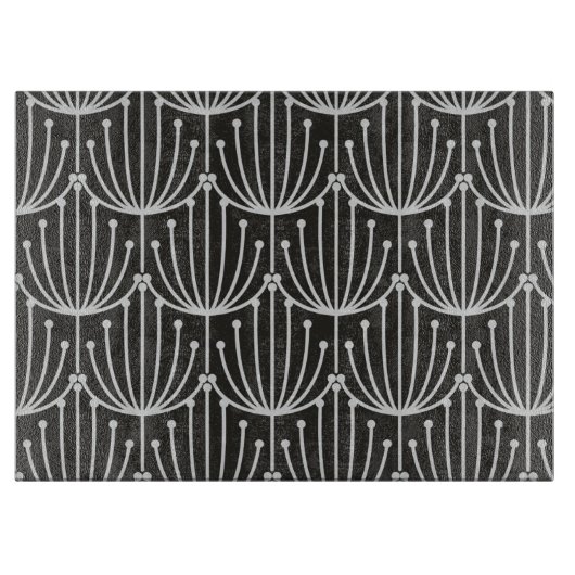 Vintage Abstrakte Blüte in Schwarz-Weiß-Muster Schneidebrett (Vorderseite)