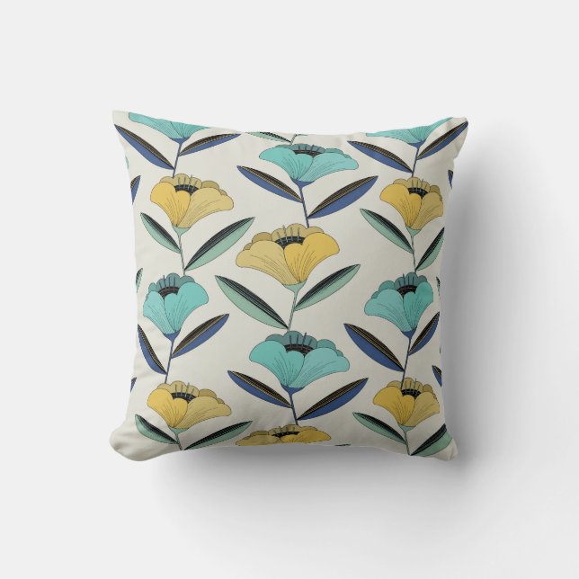 Vintage abstrakte Linie-Art Blumenmuster-Naht Kissen (Vorderseite)