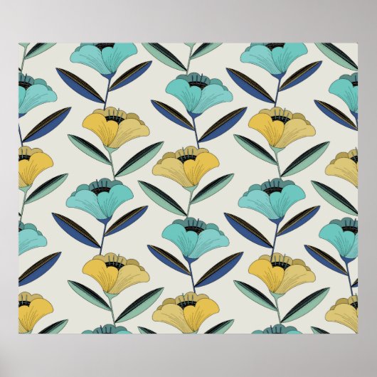 Vintage abstrakte Linie-Art Blumenmuster-Naht Poster (Vorne)