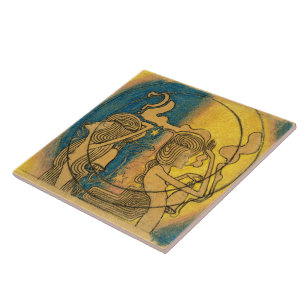 Vintage abstrakte symbolistische Art Nouveau Tooro Fliese