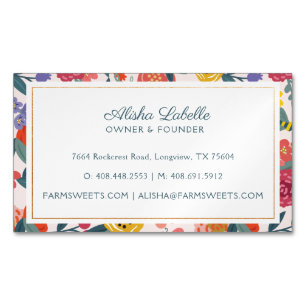 Vintage Abstrakte Wildblume Foliage & Bienenmuster Magnetische Visitenkarte