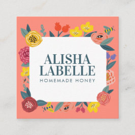 Vintage Abstrakte Wildblume Foliage & Bienenmuster Quadratische Visitenkarte