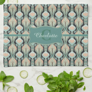Vintage abstraktes botanisches Monogramm Blumenmus Geschirrtuch