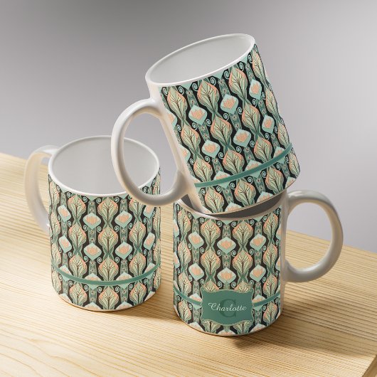 Vintage abstraktes botanisches Monogramm Blumenmus Kaffeetasse