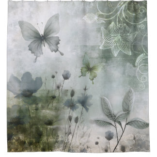Vintage abstraktes Schmetterlinge Blumen Design 40 Duschvorhang