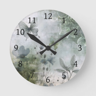 Vintage abstraktes Schmetterlinge Blumen Design 40 Runde Wanduhr