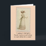 Vintage Ackerman Frauen-lustige Geburtstags-Karte Karte<br><div class="desc">Vintage 1800's Ackerman Modedame,  eine Frau kann ihren Geburtstag feiern jede mögliche Weise,  die sie mag! Ursprüngliches Konzept durch Angela Castillo.</div>