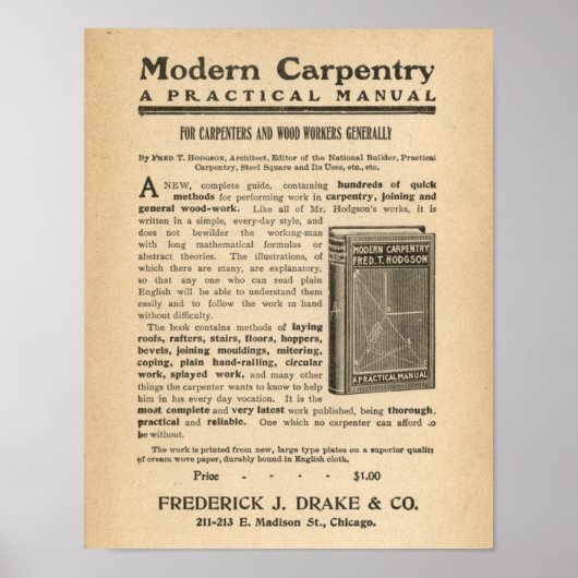 Vintage Ad Advertising for Modern Carpentry Book Poster (Vorne)