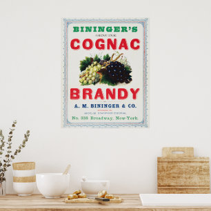 Vintage Ad for Biningers Cognac Brandy. Poster