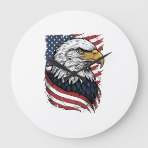 Vintage-Adler-Amerikanische-Flagge-Patriotisches-S Große Wanduhr