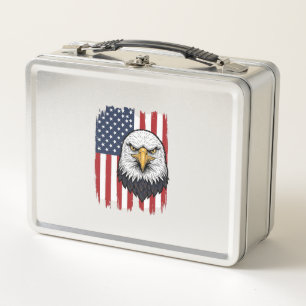 Vintage-Adler-Amerikanische-Flagge-Patriotisches-S Metall Brotdose