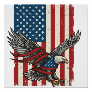 Vintage-Adler-Flagge-Vektor-patriotisches-Shirt-De Poster
