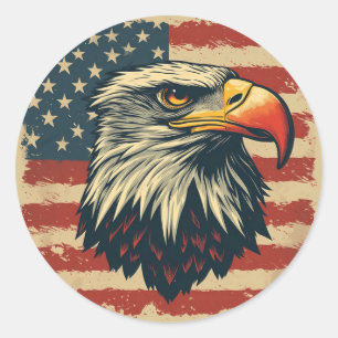 Vintage Adler mit amerikanischer Flagge – Retro US Runder Aufkleber