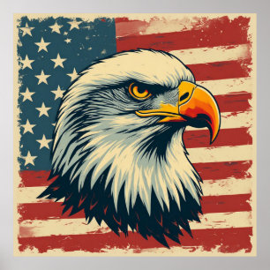 🦅 Vintage-Adler-USA-Flagge für patriotische Häuse Poster