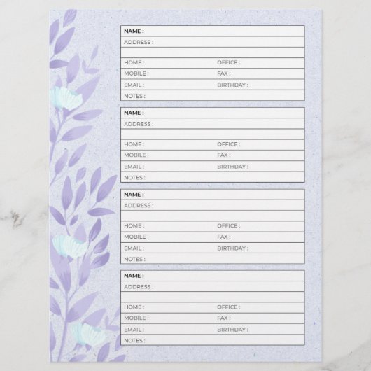 Vintage Adressbuchseite (Vorderseite)