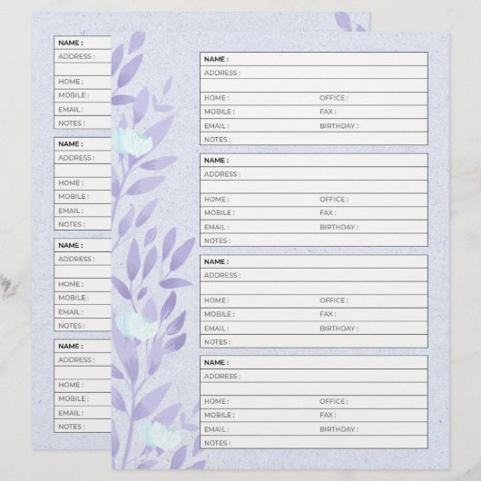 Vintage Adressbuchseite (Vorne/Hinten)