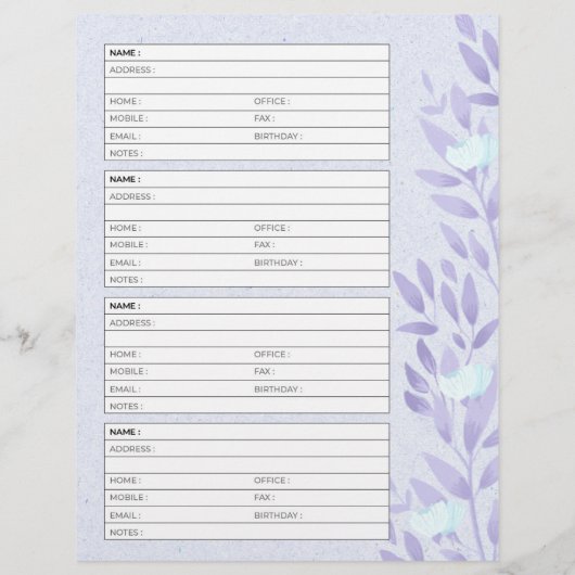 Vintage Adressbuchseite (Rückseite)