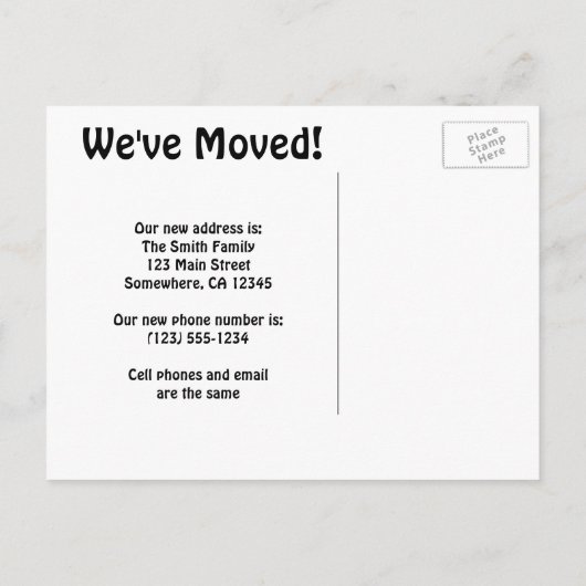 Vintage Adressenänderung, Familie mit Koffer Ankündigungspostkarte (Rückseite)