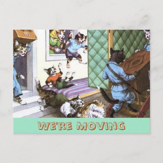 Vintage Adressenänderung Postkarte mit Katzen (Vorderseite)