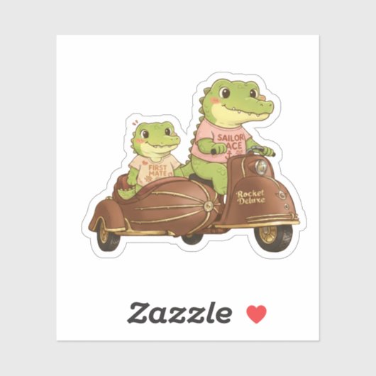 Vintage Adventure Crocodiles on Scooter Sticker (Blatt)