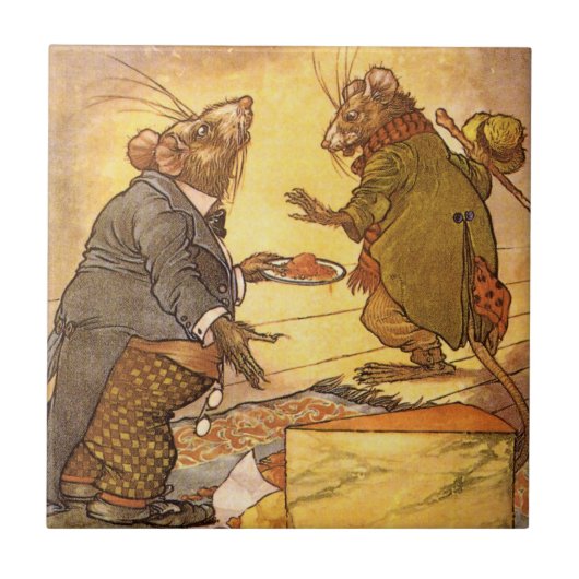 Vintage Aesop's Fabel, Country Mouse, City Mouse Fliese (Vorderseite)