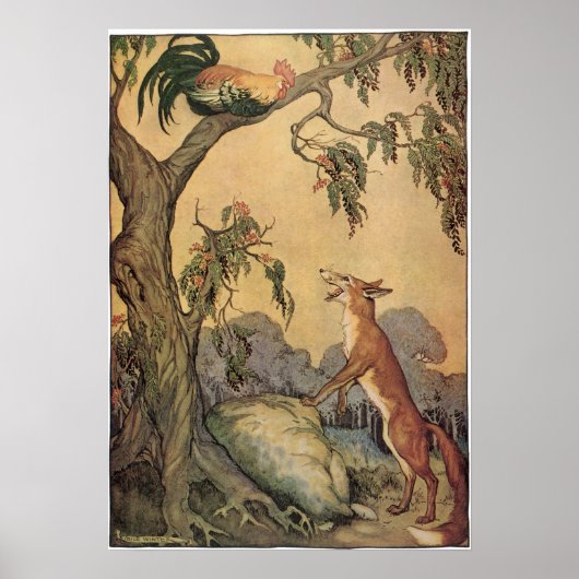 Vintage Aesop's Fables, Fox, Rooster und der Hund Poster (Vorne)