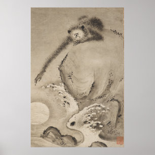 Vintage-Affe greift nach dem Mond, Japan Poster