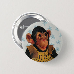 Vintage-Affen-Design Altes Papierpuppe Cartoon Button