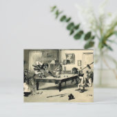 Vintage Affen spielen Pool Postkarte (Stehend Vorderseite)