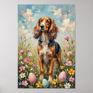 Vintage Afghane Windhund Ostern Wiese Kunst Poster