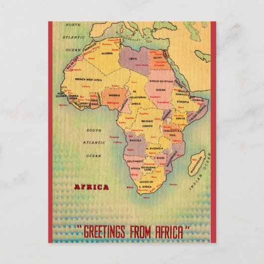 Vintage-Afrika-Karte Postkarte (Vorderseite)